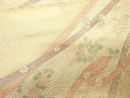 平和屋着物＊夏物　六通柄袋帯　流水草花文　金糸　正絹　逸品　CAAV5146eg