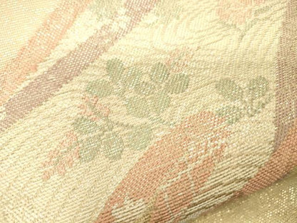 平和屋着物＊夏物　六通柄袋帯　流水草花文　金糸　正絹　逸品　CAAV5146eg