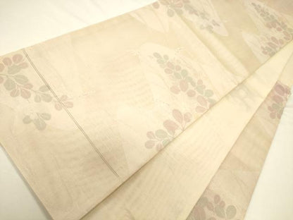 平和屋着物＊夏物　六通柄袋帯　流水草花文　銀糸　正絹　逸品　未使用　CAAV5148eg