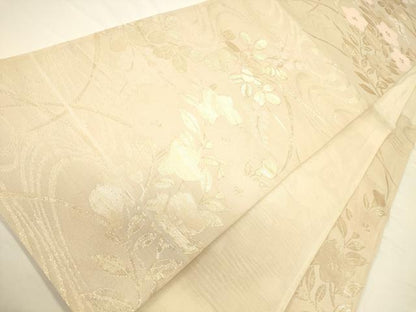 平和屋着物＊夏物　六通柄袋帯　流水草花文　金糸　正絹　逸品　CAAV5151eg
