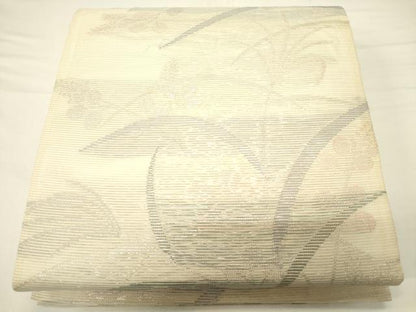 平和屋着物＊夏物　六通柄袋帯　草花文　銀糸　正絹　逸品　CAAV5163eg
