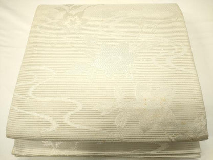 平和屋着物＊夏物　六通柄袋帯　流水草花文　銀糸　ラメ糸　正絹　逸品　CAAV5182eg