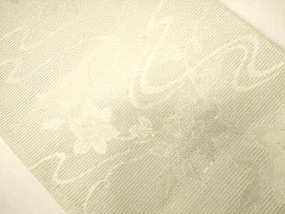 平和屋着物＊夏物　六通柄袋帯　流水草花文　銀糸　ラメ糸　正絹　逸品　CAAV5182eg