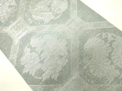 平和屋着物＊夏物　六通柄袋帯　格天井花丸文　銀糸　正絹　逸品　CAAV5184eg
