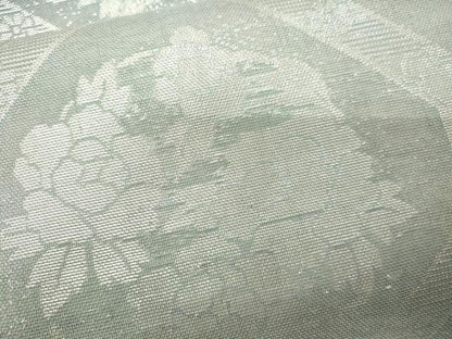 平和屋着物＊夏物　六通柄袋帯　格天井花丸文　銀糸　正絹　逸品　CAAV5184eg