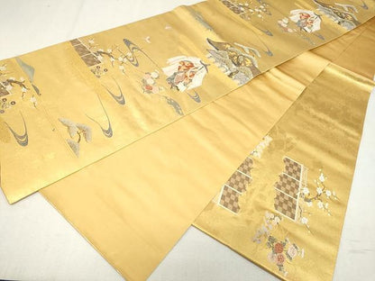 平和屋着物●西陣 長嶋成織物 六通柄袋帯 唐織 王朝優雅 瀞金錦 本金箔 正絹 逸品 CAAV5206yk