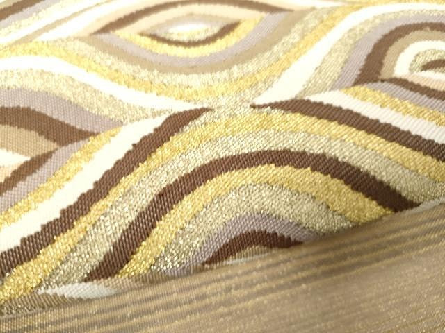平和屋着物▽スリーシーズン 春夏秋 太鼓柄袋帯 立波文 金糸 正絹 逸品 CAAV5215yk