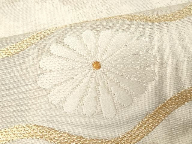 平和屋着物●九寸名古屋帯 銀座きしや 菊 たとう紙付き 金糸 正絹 逸品 CAAV5216yk