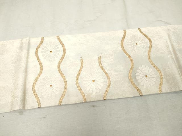 平和屋着物●九寸名古屋帯 銀座きしや 菊 たとう紙付き 金糸 正絹 逸品 CAAV5216yk
