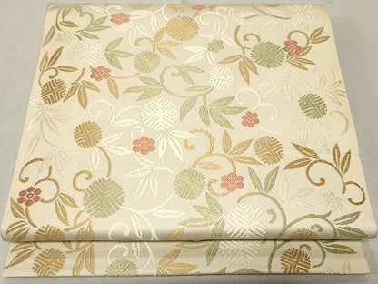 平和屋着物●全通柄　本袋帯　唐織　花唐草文　正絹　逸品　未使用　CAAV5222yk