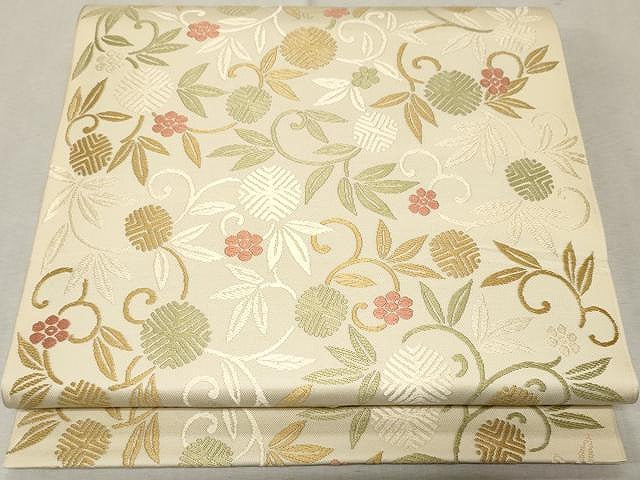平和屋着物●全通柄　本袋帯　唐織　花唐草文　正絹　逸品　未使用　CAAV5222yk