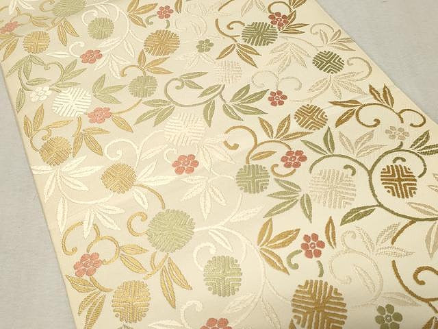 平和屋着物●全通柄　本袋帯　唐織　花唐草文　正絹　逸品　未使用　CAAV5222yk