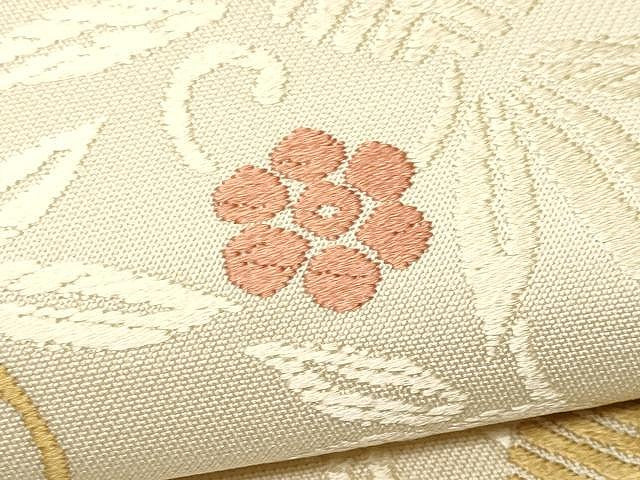 平和屋着物●全通柄　本袋帯　唐織　花唐草文　正絹　逸品　未使用　CAAV5222yk