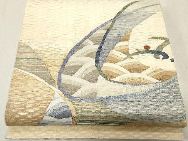 平和屋着物▽スリーシーズン 春夏秋 太鼓柄袋帯 櫛織り 立波吉祥文 正絹 逸品 CAAV5226yk