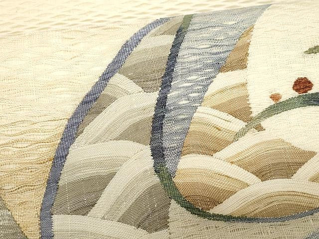 平和屋着物▽スリーシーズン 春夏秋 太鼓柄袋帯 櫛織り 立波吉祥文 正絹 逸品 CAAV5226yk