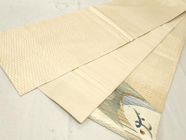 平和屋着物▽スリーシーズン 春夏秋 太鼓柄袋帯 櫛織り 立波吉祥文 正絹 逸品 CAAV5226yk