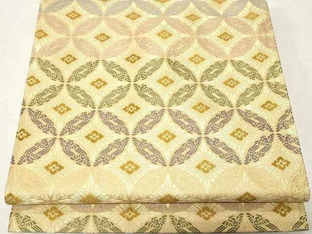 平和屋着物●六通柄袋帯　唐織　七宝花文　金糸　正絹　逸品　CAAV5227yk