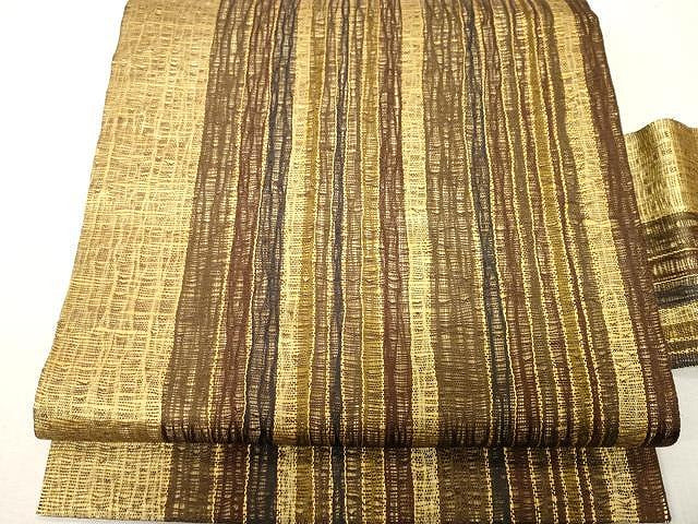 平和屋着物▽スリーシーズン 春夏秋 九寸名古屋帯 紬地 間道 正絹 逸品 CAAV5240yk