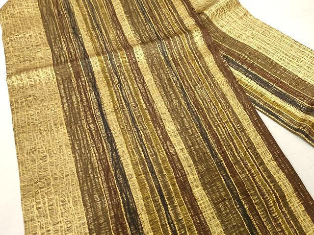 平和屋着物▽スリーシーズン 春夏秋 九寸名古屋帯 紬地 間道 正絹 逸品 CAAV5240yk
