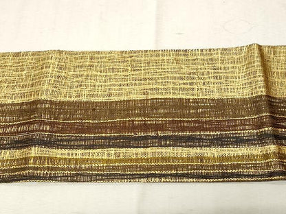 平和屋着物▽スリーシーズン 春夏秋 九寸名古屋帯 紬地 間道 正絹 逸品 CAAV5240yk