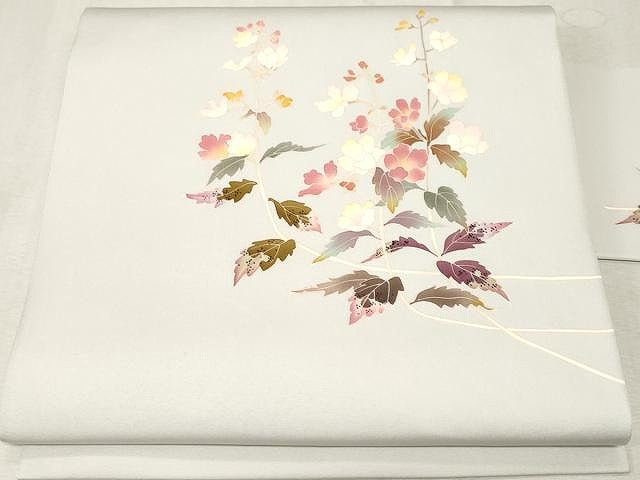 平和屋着物●塩瀬　九寸名古屋帯　友禅　作家物　枝花文　正絹　逸品　CAAV5247yk