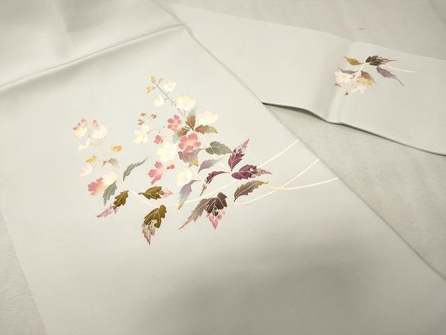 平和屋着物●塩瀬　九寸名古屋帯　友禅　作家物　枝花文　正絹　逸品　CAAV5247yk