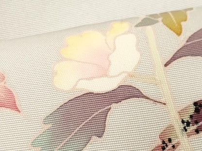 平和屋着物●塩瀬　九寸名古屋帯　友禅　作家物　枝花文　正絹　逸品　CAAV5247yk