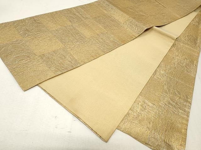 平和屋着物▽スリーシーズン 春夏秋 全通柄袋帯 市松文 金糸 正絹 逸品 CAAV5255yk
