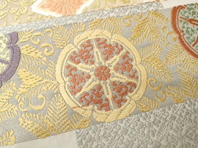 平和屋着物●六通柄袋帯 唐織 横段花唐草文 金糸 正絹 逸品 CAAV5262yk