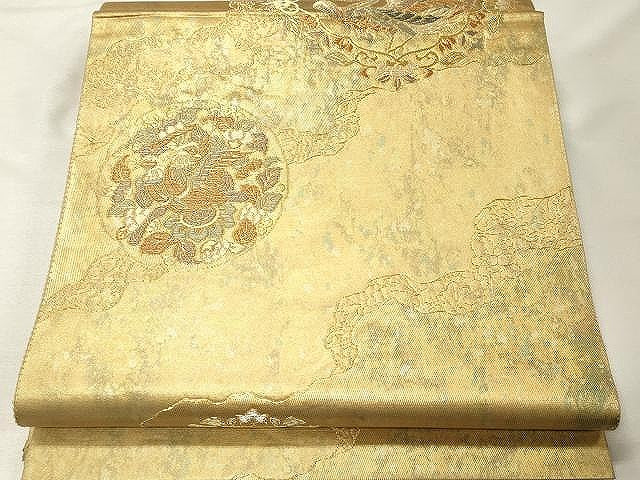 平和屋着物▼六通柄袋帯　鳳凰花丸文　金銀糸　引箔　正絹　逸品　CAAV5325yk