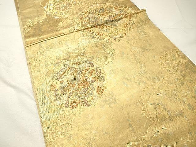平和屋着物▼六通柄袋帯　鳳凰花丸文　金銀糸　引箔　正絹　逸品　CAAV5325yk