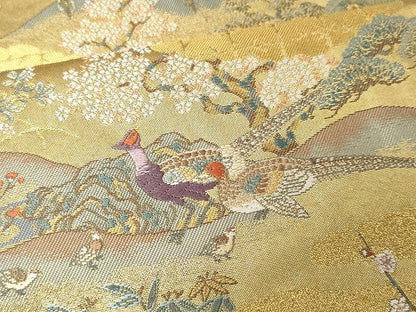 平和屋着物●西陣　長嶋成織物　六通柄袋帯　花鳥の楽園図　瀞金箔　本金箔　証紙付き　正絹　逸品　CAAV5414yk