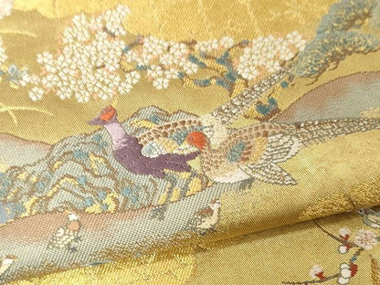 平和屋着物●西陣　長嶋成織物　六通柄袋帯　花鳥の楽園図　瀞金箔　本金箔　証紙付き　正絹　逸品　CAAV5414yk