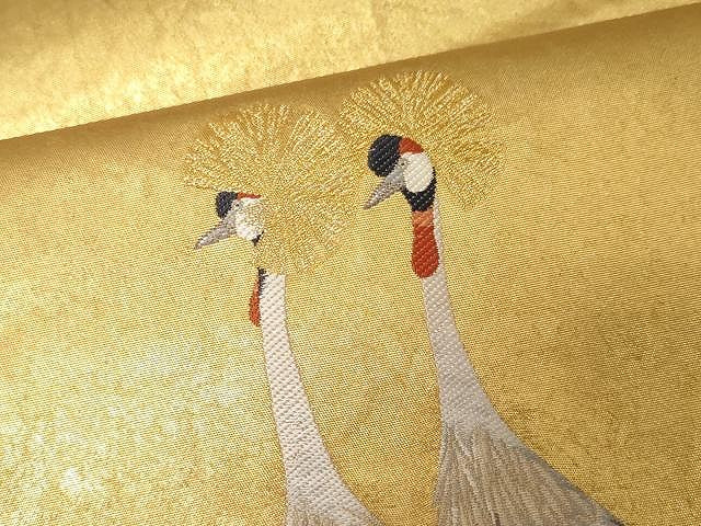 平和屋着物●西陣　長嶋成織物　上村松篁　太鼓柄袋帯　唐織　冠鶴　瀞金箔　本金箔　正絹　逸品　CAAV5415yk