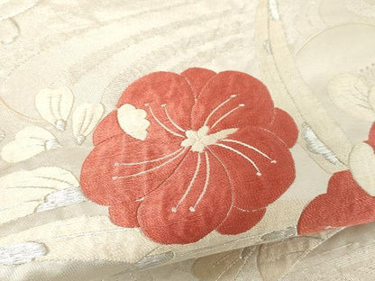 平和屋着物●太鼓柄袋帯　総刺繍　流水花文　銀糸　正絹　逸品　CAAV5455yk