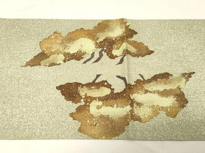 平和屋着物●太鼓柄袋帯　紬地　ろうけつ染め　枝木文　銀通し地　正絹　逸品　CAAV5513yk