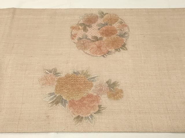 平和屋着物●中国三大刺繍　スワトウ刺繍　相良刺繍　総刺繍　太鼓柄袋帯　紬地　吉祥花文　正絹　逸品　未使用　CAAV5565yk
