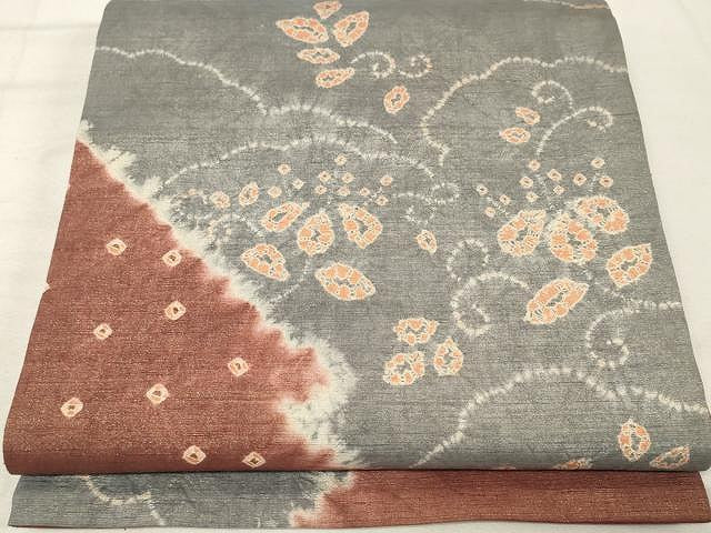 平和屋着物●太鼓柄袋帯 紬地 雲取り舞葉文 金通し地 正絹 逸品 CAAV5566yk