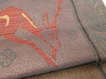平和屋着物●九寸名古屋帯　鹿　横段文　金糸　正絹　逸品　CAAV5574yk