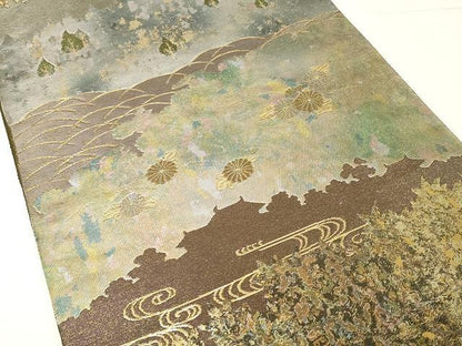 平和屋着物▼六通柄袋帯　吉祥花文　金銀糸　引箔　正絹　逸品　CAAV5596yk