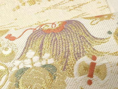 平和屋着物●六通柄袋帯 唐織 宝尽くし吉祥花文 金糸 正絹 逸品 未使用 CAAV5597yk