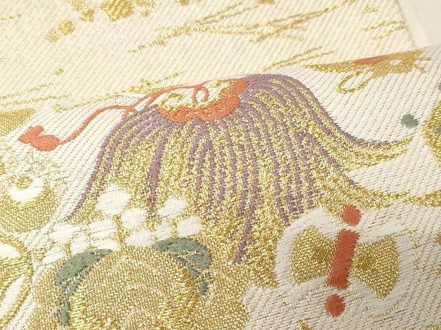 平和屋着物●六通柄袋帯 唐織 宝尽くし吉祥花文 金糸 正絹 逸品 未使用 CAAV5597yk