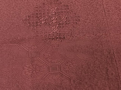 平和屋着物∞中国三大刺繍 スワトウ刺繍 汕頭刺繍 道行コート 雲取り蜀江花文 葡萄色 反端付き ロング丈 正絹 逸品 未使用 CAAV5603id