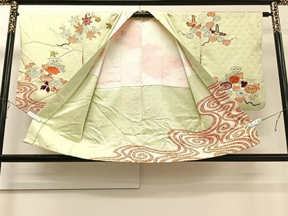 平和屋着物∞羽織　駒刺繍　流水枝花文　金彩　正絹　逸品　CAAV5606id