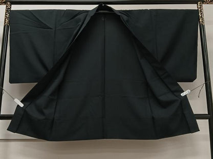 平和屋着物▽男性　長羽織　単衣　ひげ紬地　紋付き　霞文　黒地　正絹　逸品　CAAV5607id