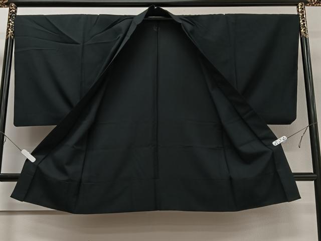 平和屋着物▽男性　長羽織　単衣　ひげ紬地　紋付き　霞文　黒地　正絹　逸品　CAAV5607id