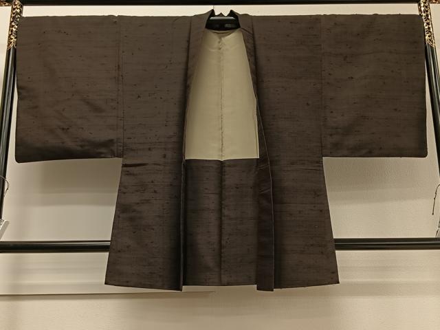 平和屋着物＃男性 長羽織 紬地 霞文 正絹 逸品 CAAV5610id