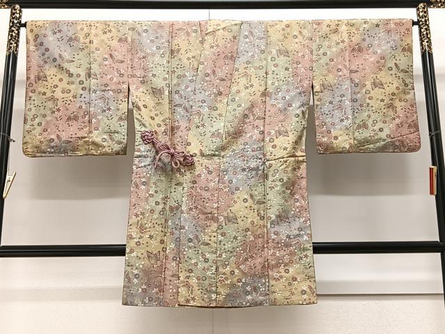 平和屋着物＃道中着　寿光織　花蝶文　ロング丈　正絹　逸品　CAAV5700id