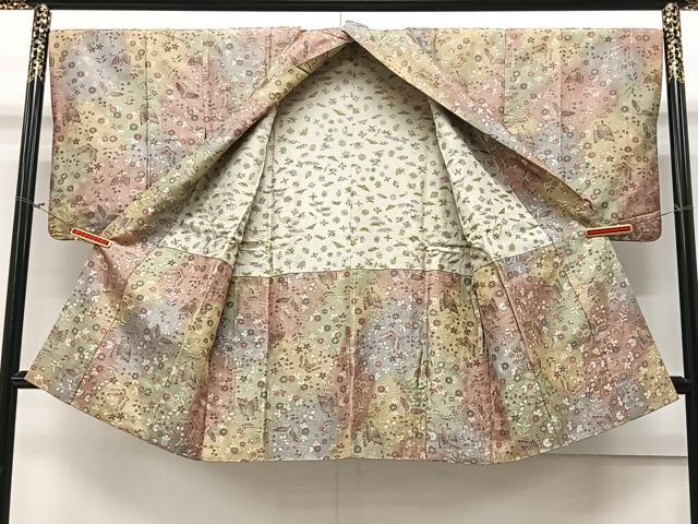 平和屋着物＃道中着　寿光織　花蝶文　ロング丈　正絹　逸品　CAAV5700id