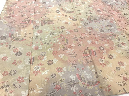 平和屋着物＃道中着　寿光織　花蝶文　ロング丈　正絹　逸品　CAAV5700id